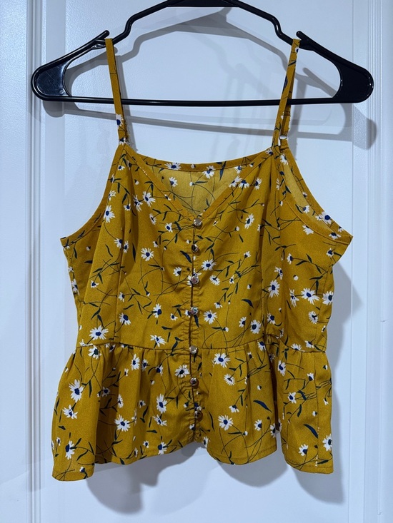 Tops - Floral Mustard Button-Front Spaghetti Strap Camisole / AA30